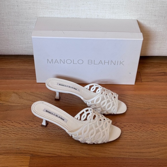 Manolo Blahnik Shoes - Manolo Blahnik
White Leather Mule Sandals 
Women's Size: 7